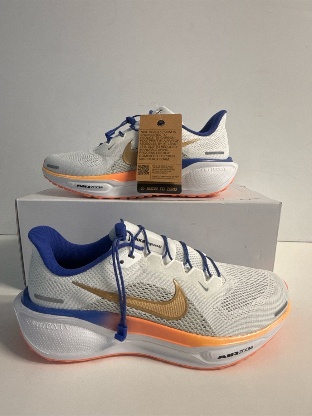 NWB Nike Women Air Zoom Pegasus 41 Size 8 In White Orange Blue Gold
